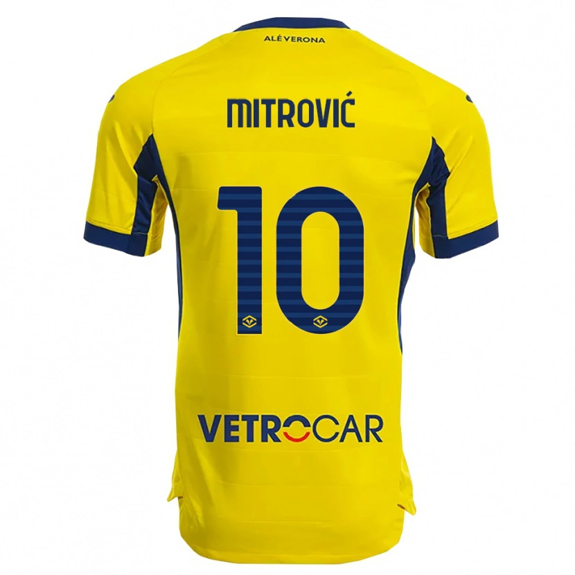 Danxen Heren Stefan Mitrović #10 Geel Marineblauw Uitshirt Uittenue 2025/26 T-Shirt