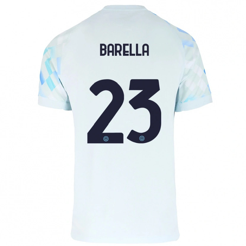 Danxen Heren Nicolò Barella #23 Wit Blauw Uitshirt Uittenue 2025/26 T-Shirt