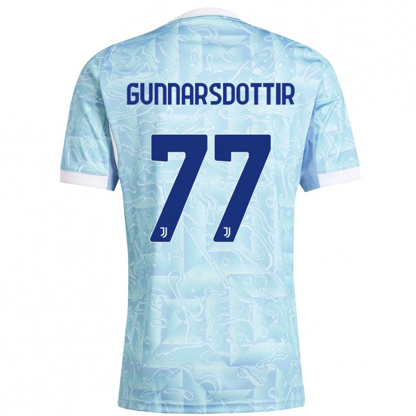 Danxen Heren Sara Bjork Gunnarsdottir #77 Hemelblauw Geel Uitshirt Uittenue 2025/26 T-Shirt