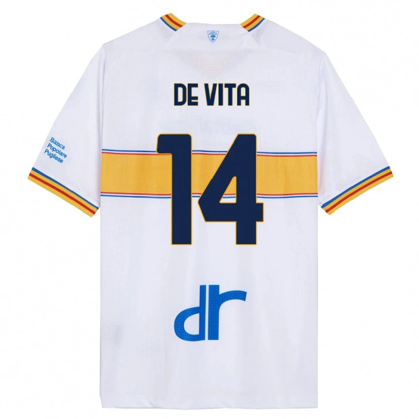 Danxen Heren Mattia De Vita #14 Wit Geel Uitshirt Uittenue 2025/26 T-Shirt