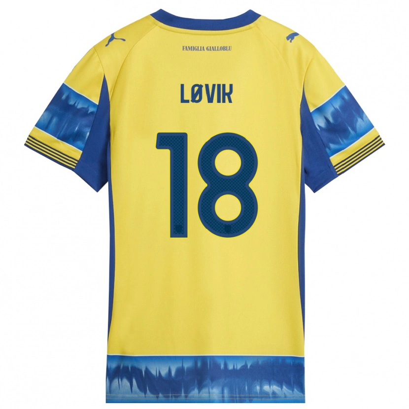 Danxen Heren Mathias Løvik #18 Geel Blauw Uitshirt Uittenue 2025/26 T-Shirt