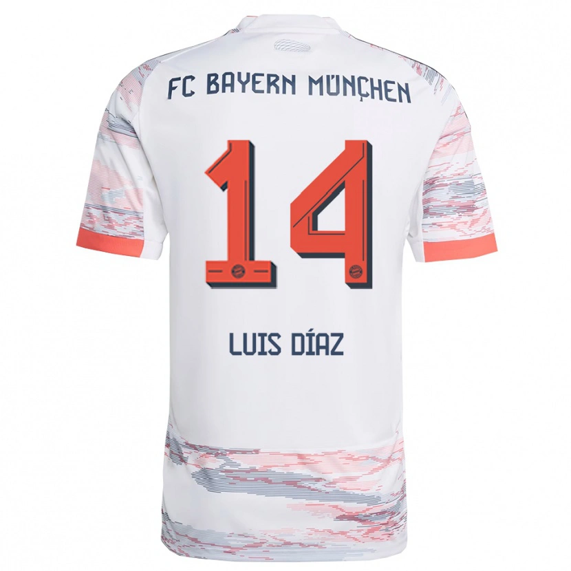 Danxen Heren Luis Díaz #14 Wit Grijs Uitshirt Uittenue 2025/26 T-Shirt