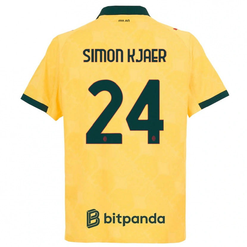 Danxen Heren Simon Kjaer #24 Geel Zwart Thuisshirt Derde Tenue 2025/26 T-Shirt