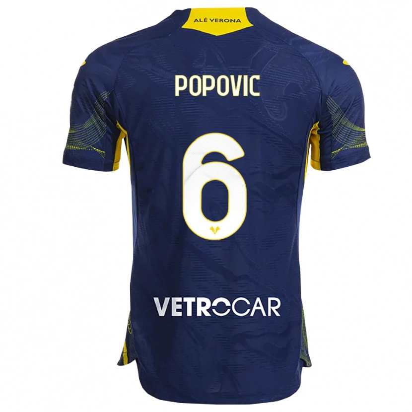 Danxen Dames Andrej Popovic #6 Marineblauw Geel Thuisshirt Thuistenue 2025/26 T-Shirt