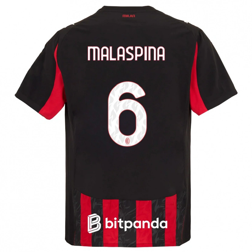 Danxen Dames Mattia Malaspina #6 Rood Zwart Thuisshirt Thuistenue 2025/26 T-Shirt