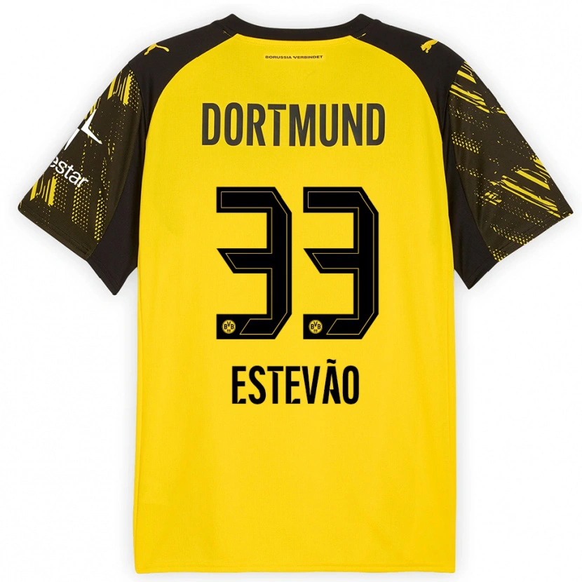 Danxen Dames Tiago Estevão #33 Geel Zwart Thuisshirt Thuistenue 2025/26 T-Shirt