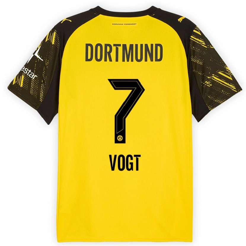 Danxen Dames Levin Vogt #7 Geel Zwart Thuisshirt Thuistenue 2025/26 T-Shirt