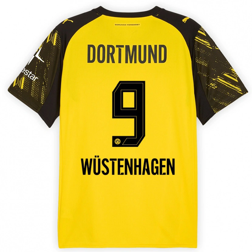 Danxen Dames Bennedikt Wüstenhagen #9 Geel Zwart Thuisshirt Thuistenue 2025/26 T-Shirt