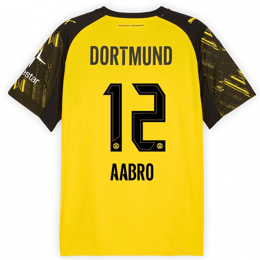 Danxen Dames Gustav Aabro #12 Geel Zwart Thuisshirt Thuistenue 2025/26 T-Shirt