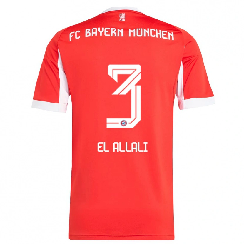 Danxen Dames Jonas El Allali #3 Wit Rood Thuisshirt Thuistenue 2025/26 T-Shirt