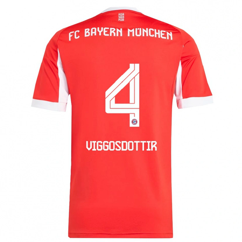 Danxen Dames Glódís Perla Viggósdóttir #4 Wit Rood Thuisshirt Thuistenue 2025/26 T-Shirt