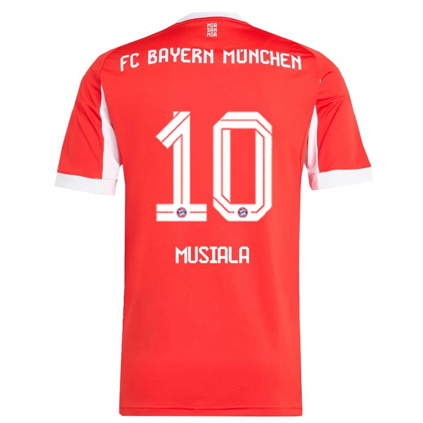 Danxen Dames Jamal Musiala #10 Wit Rood Thuisshirt Thuistenue 2025/26 T-Shirt