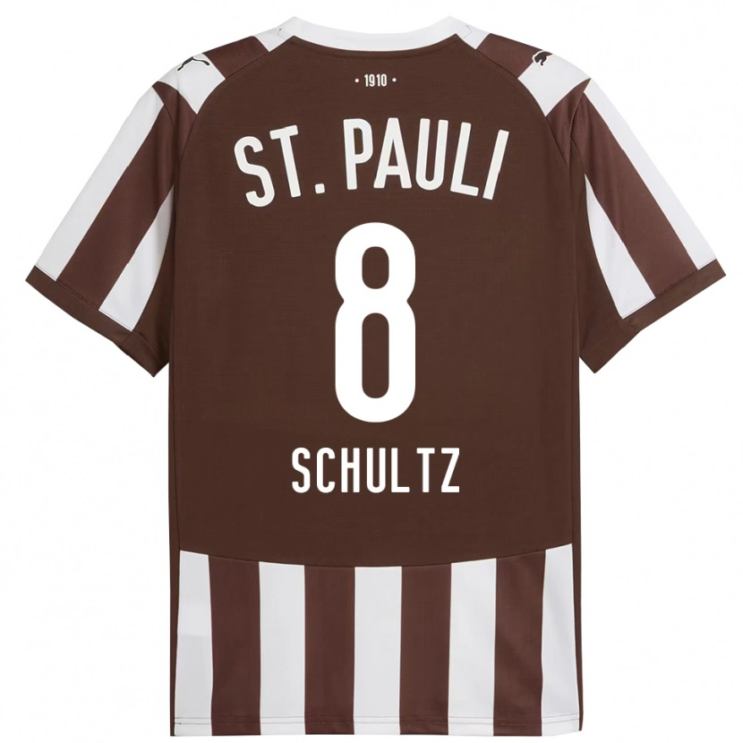 Danxen Dames Paul Schultz #8 Koffie Wit Thuisshirt Thuistenue 2025/26 T-Shirt
