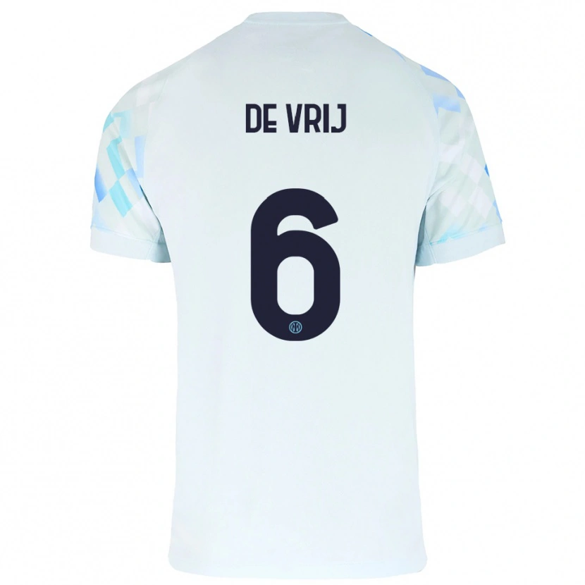 Danxen Dames Stefan De Vrij #6 Wit Blauw Uitshirt Uittenue 2025/26 T-Shirt