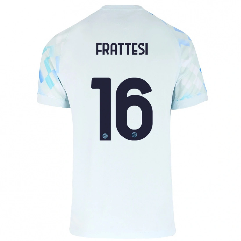 Danxen Dames Davide Frattesi #16 Wit Blauw Uitshirt Uittenue 2025/26 T-Shirt