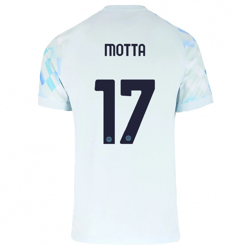 Danxen Dames Matteo Motta #17 Wit Blauw Uitshirt Uittenue 2025/26 T-Shirt