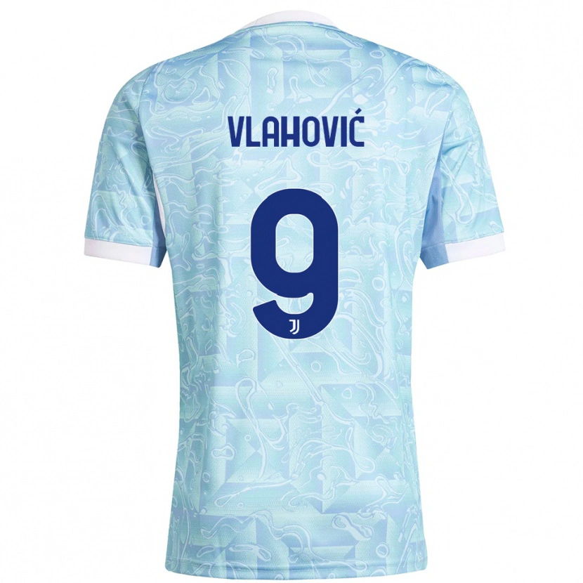 Danxen Dames Dušan Vlahović #9 Hemelblauw Geel Uitshirt Uittenue 2025/26 T-Shirt