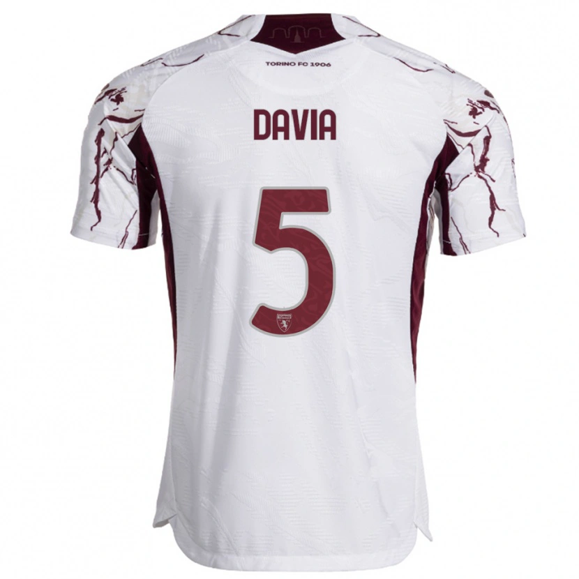 Danxen Dames Emiliano Davia #5 Wit Bourgondisch Uitshirt Uittenue 2025/26 T-Shirt