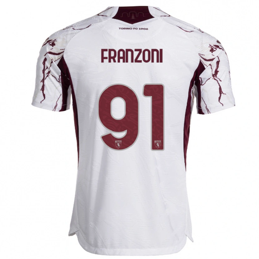 Danxen Dames Nicolò Franzoni #91 Wit Bourgondisch Uitshirt Uittenue 2025/26 T-Shirt