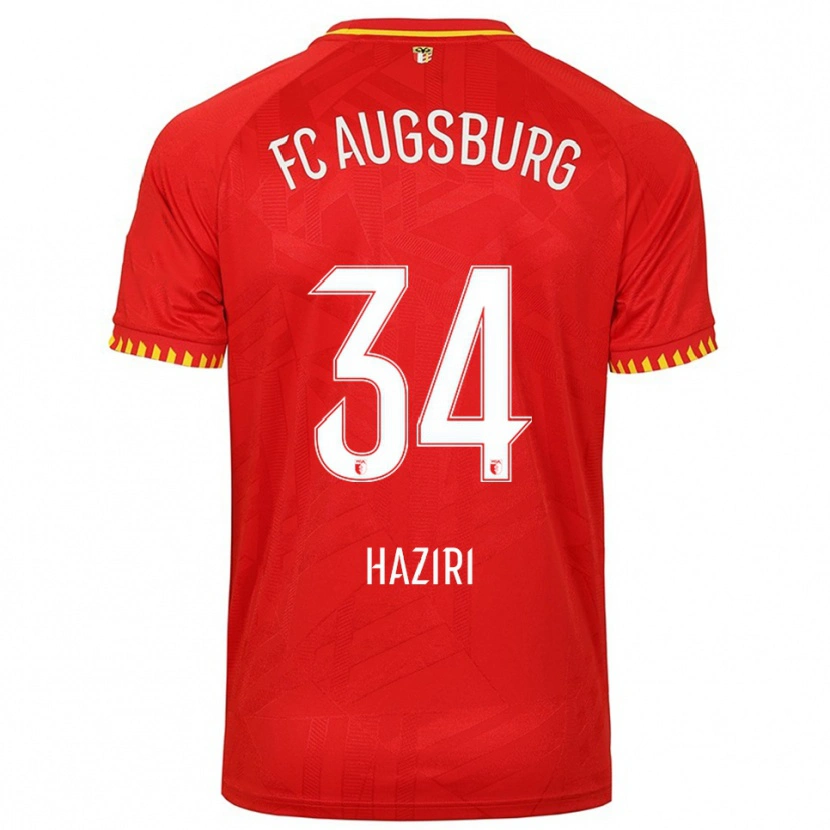 Danxen Dames Edi Haziri #34 Rood Geel Uitshirt Uittenue 2025/26 T-Shirt