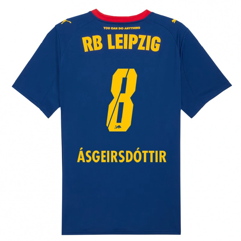 Danxen Dames Emilía Kiær Ásgeirsdóttir #8 Marineblauw Rood Uitshirt Uittenue 2025/26 T-Shirt