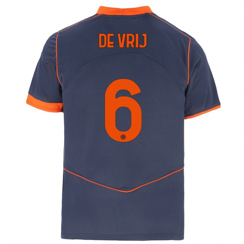 Danxen Dames Stefan De Vrij #6 Grijs Oranje Thuisshirt Derde Tenue 2025/26 T-Shirt