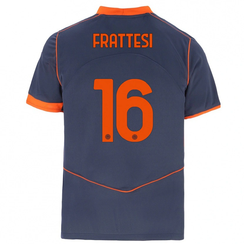 Danxen Dames Davide Frattesi #16 Grijs Oranje Thuisshirt Derde Tenue 2025/26 T-Shirt