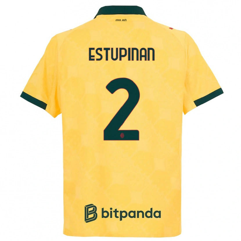 Danxen Dames Pervis Estupiñán #2 Geel Zwart Thuisshirt Derde Tenue 2025/26 T-Shirt