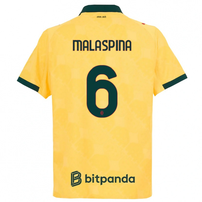 Danxen Dames Mattia Malaspina #6 Geel Zwart Thuisshirt Derde Tenue 2025/26 T-Shirt