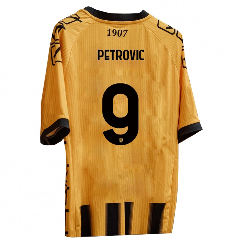 Danxen Kinderen Tomi Petrovic #9 Geel Zwart Thuisshirt Thuistenue 2025/26 T-Shirt