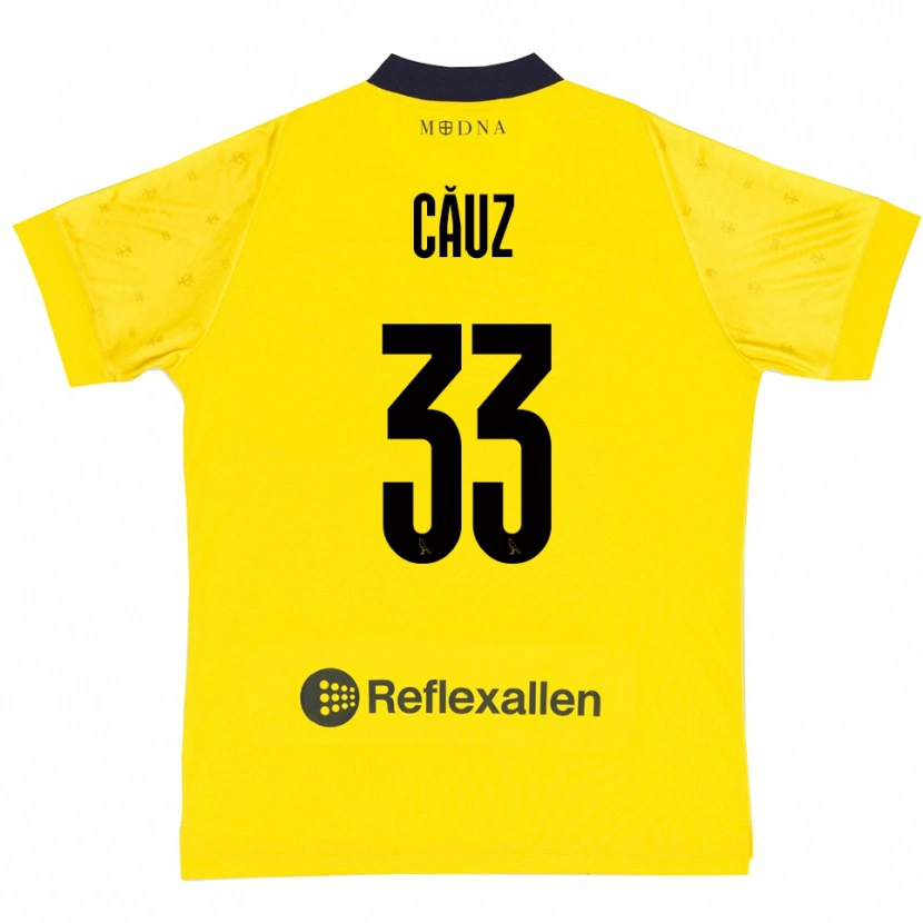 Danxen Kinderen Cristian Căuz #33 Geel Donkerblauw Thuisshirt Thuistenue 2025/26 T-Shirt