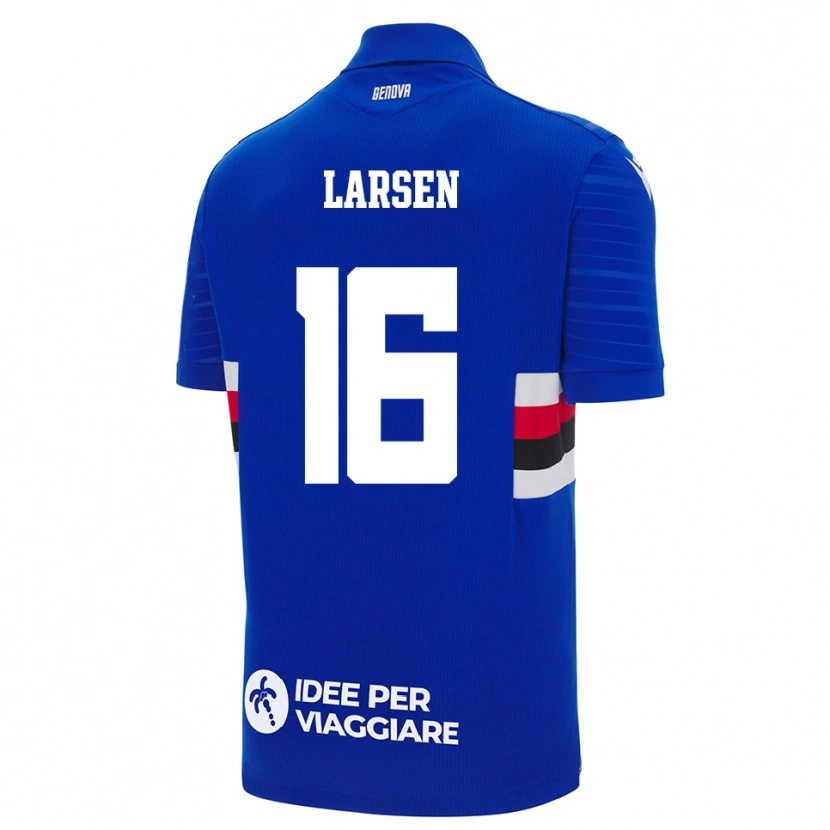 Danxen Kinderen Kathrine Østergaard Larsen #16 Blauw Wit Thuisshirt Thuistenue 2025/26 T-Shirt