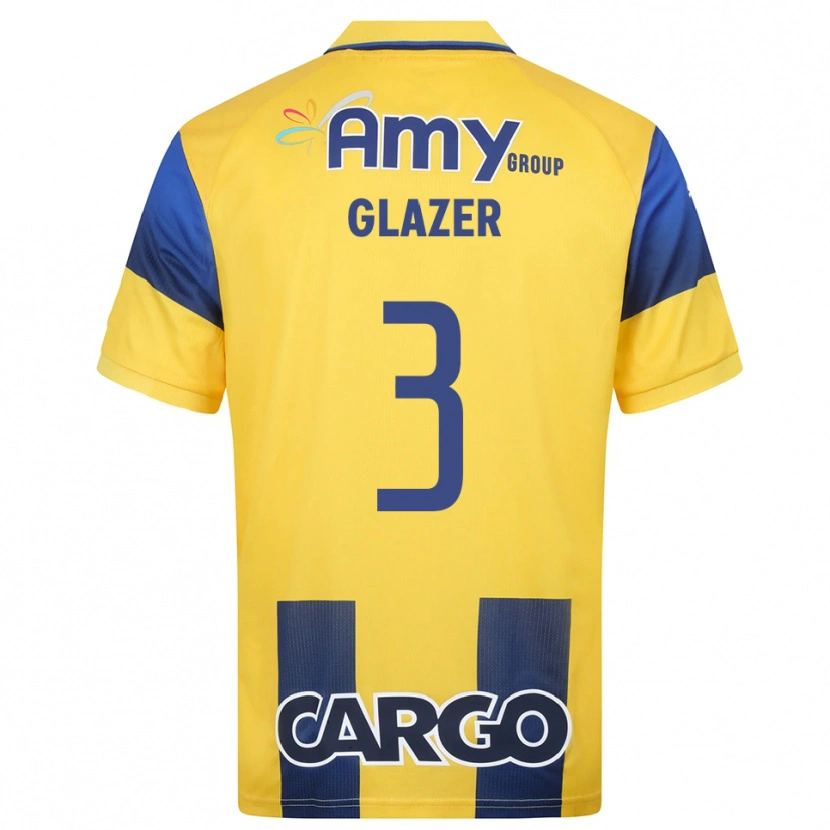 Danxen Kinderen Amit Glazer #3 Geel Donkerblauw Thuisshirt Thuistenue 2025/26 T-Shirt
