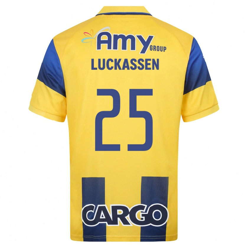 Danxen Kinderen Derrick Luckassen #25 Geel Donkerblauw Thuisshirt Thuistenue 2025/26 T-Shirt