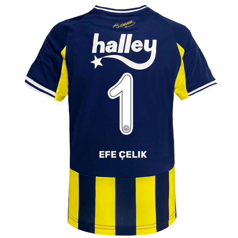 Danxen Kinderen Mehmet Efe Çelik #1 Geel Donkerblauw Wit Thuisshirt Thuistenue 2025/26 T-Shirt
