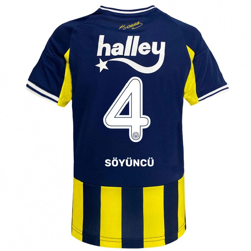 Danxen Kinderen Çağlar Söyüncü #4 Geel Donkerblauw Wit Thuisshirt Thuistenue 2025/26 T-Shirt