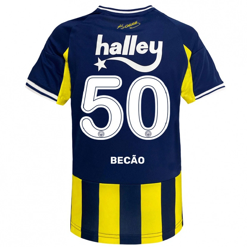 Danxen Kinderen Rodrigo Becão #50 Geel Donkerblauw Wit Thuisshirt Thuistenue 2025/26 T-Shirt