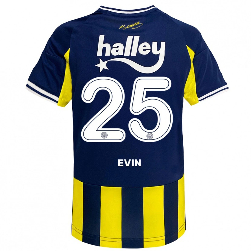 Danxen Kinderen Yiğit Evin #25 Geel Donkerblauw Wit Thuisshirt Thuistenue 2025/26 T-Shirt