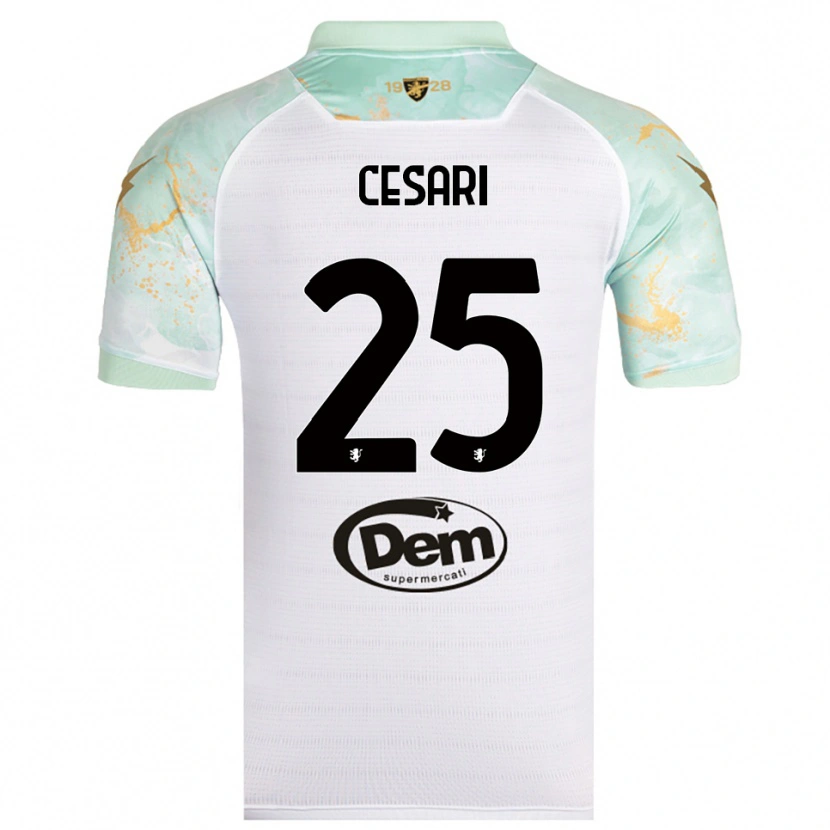 Danxen Kinderen Nicolò Cesari #25 Wit Zwart Uitshirt Uittenue 2025/26 T-Shirt