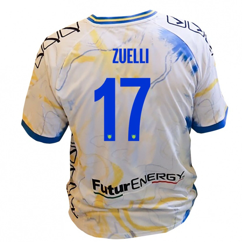 Danxen Kinderen Emanuele Zuelli #17 Wit Geel Blauw Uitshirt Uittenue 2025/26 T-Shirt