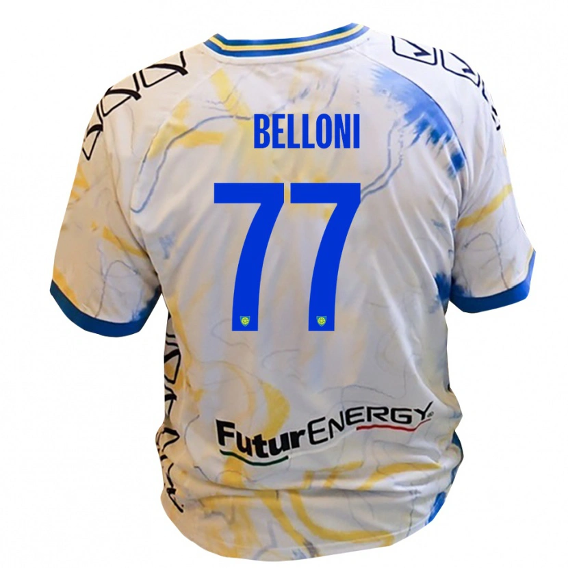 Danxen Kinderen Niccolò Belloni #77 Wit Geel Blauw Uitshirt Uittenue 2025/26 T-Shirt