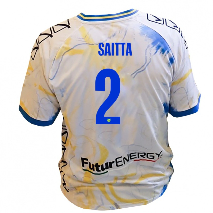 Danxen Kinderen Mattia Saitta #2 Wit Geel Blauw Uitshirt Uittenue 2025/26 T-Shirt