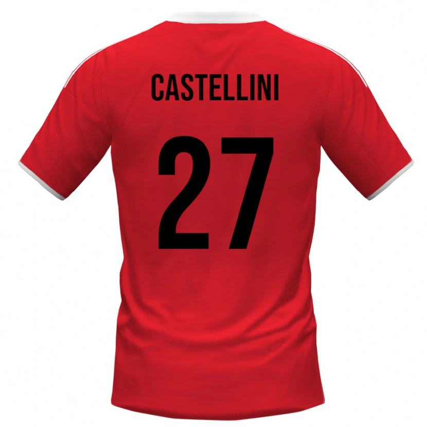 Danxen Kinderen Alessio Castellini #27 Rood Wit Uitshirt Uittenue 2025/26 T-Shirt