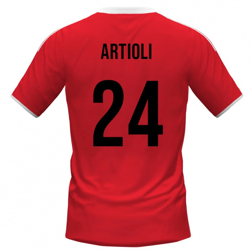 Danxen Kinderen Federico Artioli #24 Rood Wit Uitshirt Uittenue 2025/26 T-Shirt