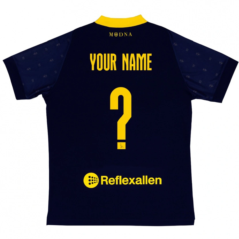 Danxen Kinderen Uw Naam #0 Donkerblauw Geel Uitshirt Uittenue 2025/26 T-Shirt
