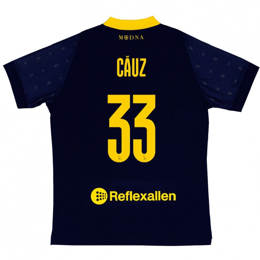 Danxen Kinderen Cristian Căuz #33 Donkerblauw Geel Uitshirt Uittenue 2025/26 T-Shirt