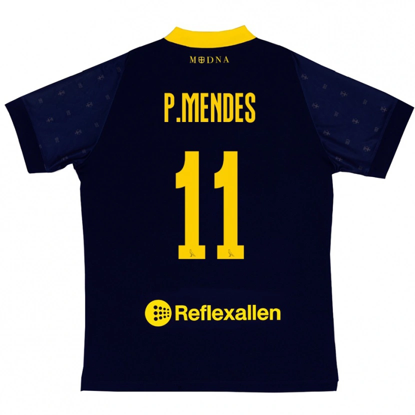 Danxen Kinderen Pedro Mendes #11 Donkerblauw Geel Uitshirt Uittenue 2025/26 T-Shirt
