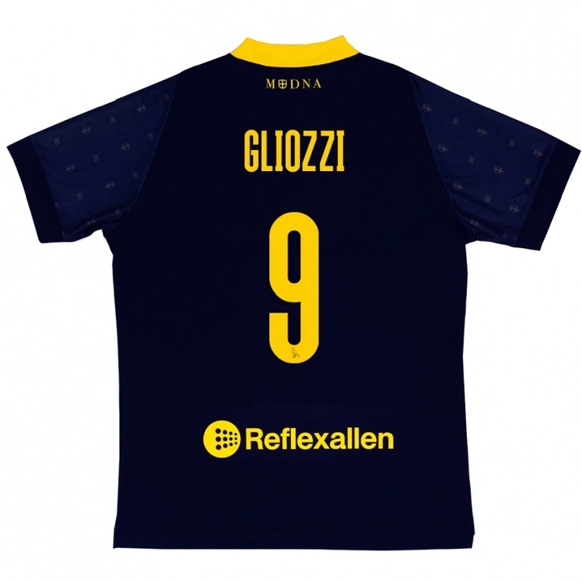 Danxen Kinderen Ettore Gliozzi #9 Donkerblauw Geel Uitshirt Uittenue 2025/26 T-Shirt