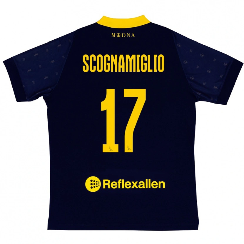 Danxen Kinderen Giuseppe Scognamiglio #17 Donkerblauw Geel Uitshirt Uittenue 2025/26 T-Shirt