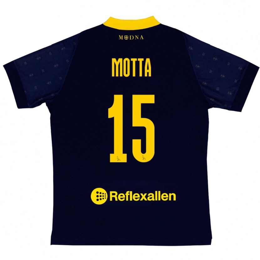 Danxen Kinderen Nicolò Motta #15 Donkerblauw Geel Uitshirt Uittenue 2025/26 T-Shirt